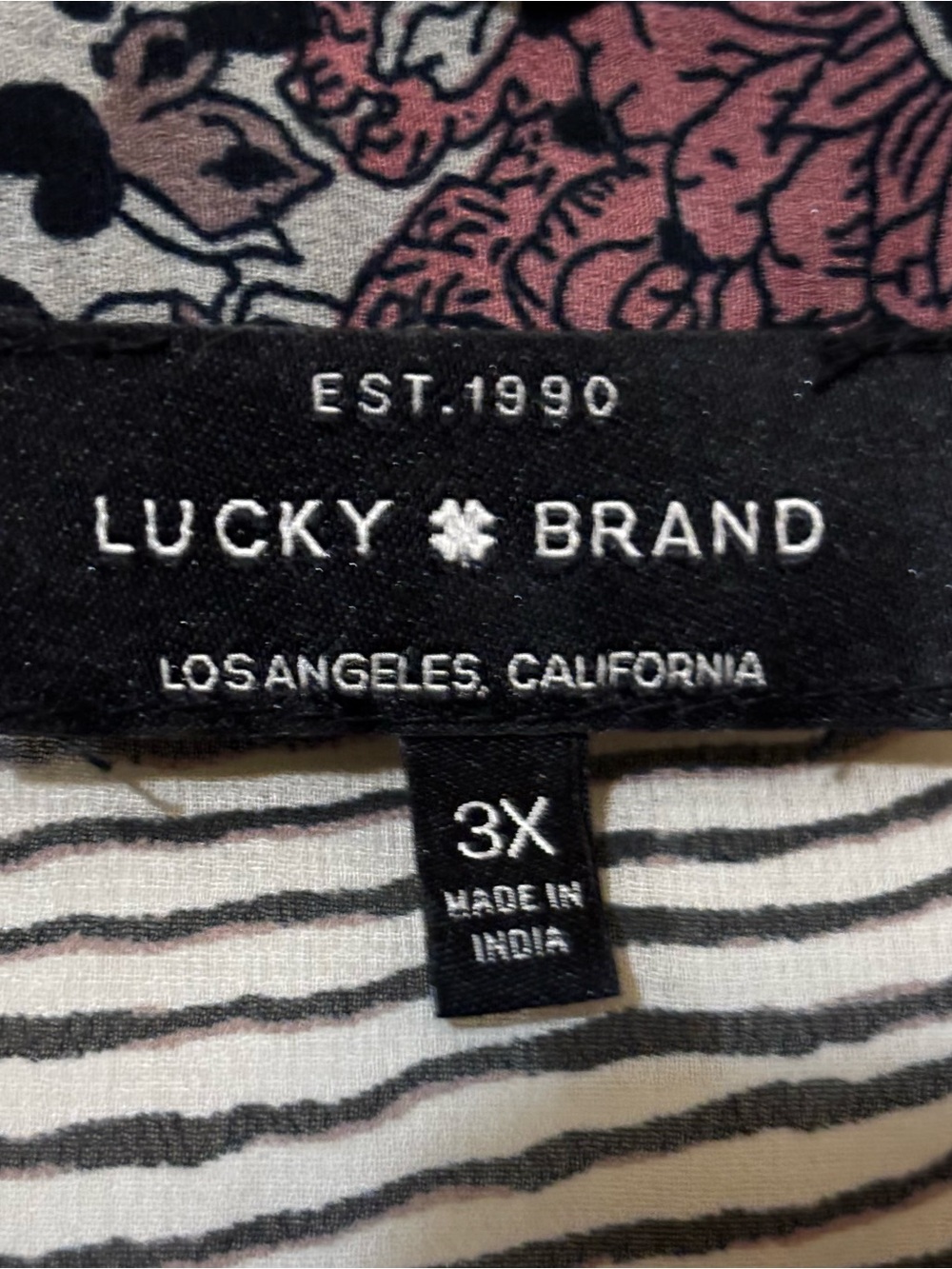 Lucky Brand Mixed Print Boho Peasant Blouse Striped Floral Bell Sleeve Size 3X - Picture 10 of 11